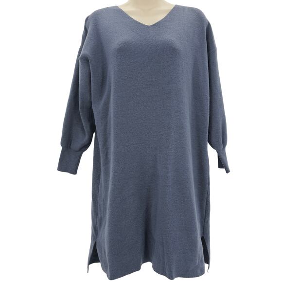 Attrangs Womans size One size Long Sleeve Midi Sweater Dress V-Neck Blue Gray - Picture 1 of 7